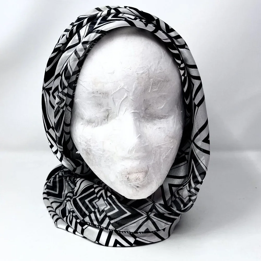 Womens Vintage Black & White Silky Stripe Geometric Star Design Polyester Korea‎